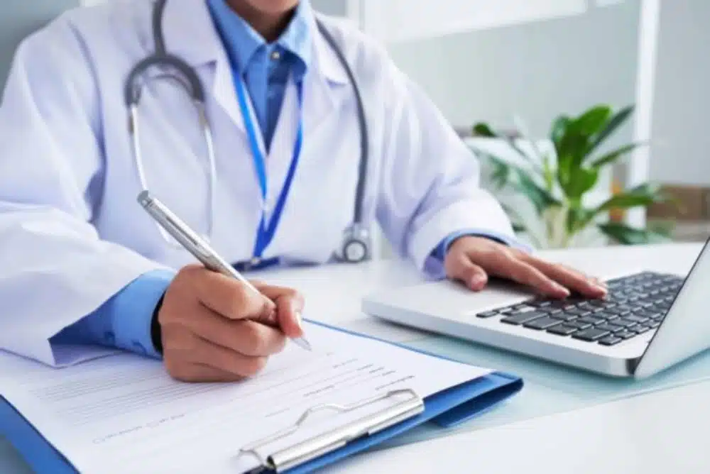 A doctor is doing some research.
