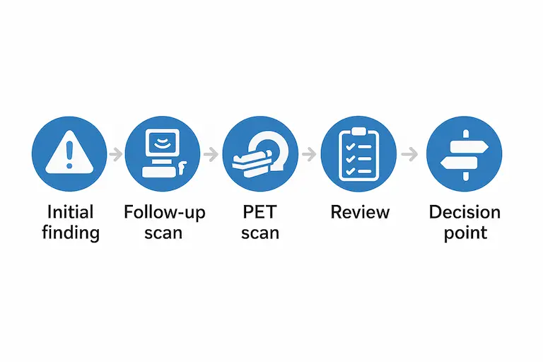 Timeline infographic showing patient’s lung nodule detection and follow-up process