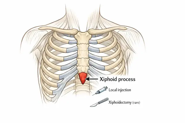 Xiphoid process procedures — injection and xiphoidectomy