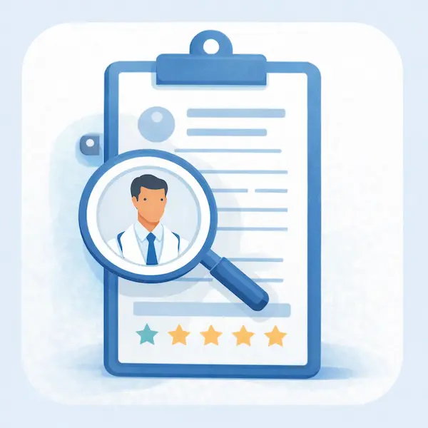 “Illustration of a doctor review with rating stars