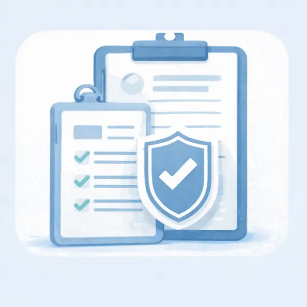 Illustration of checklists with a security shield