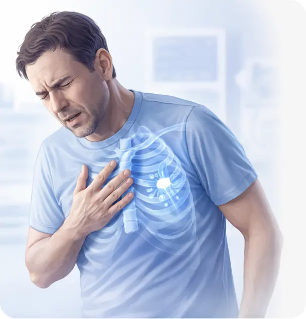 Chest pain illustration for pneumothorax symptoms