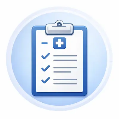 Medical checklist icon for xiphisternum pain evaluation