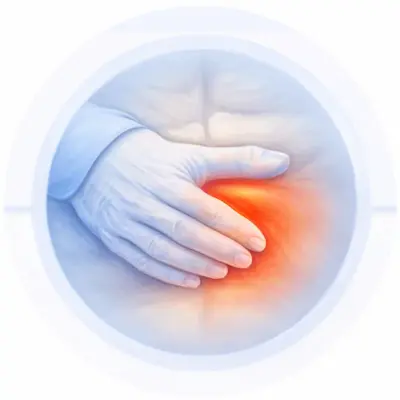 Hand on abdomen indicating xiphisternum pain