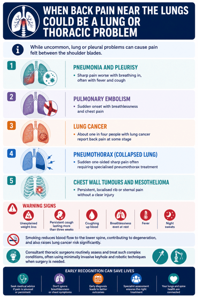 Pain in the Back Near the Lungs: Is It Muscle, Ribs, or Something Else? 2 When Back Pain Near the Lungs Could Be a Lung or Thoracic Problem