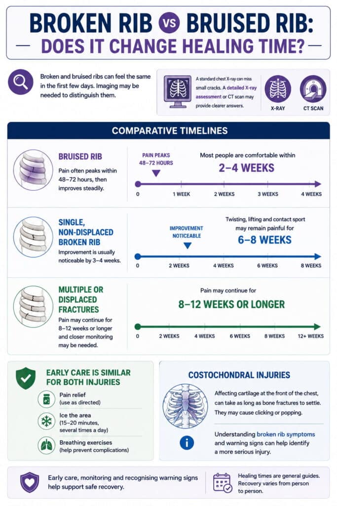 Rib Fracture Healing Time: What You Can and Can't Do While Healing 2 Broken Rib vs Bruised Rib: Does It Change Healing Time?