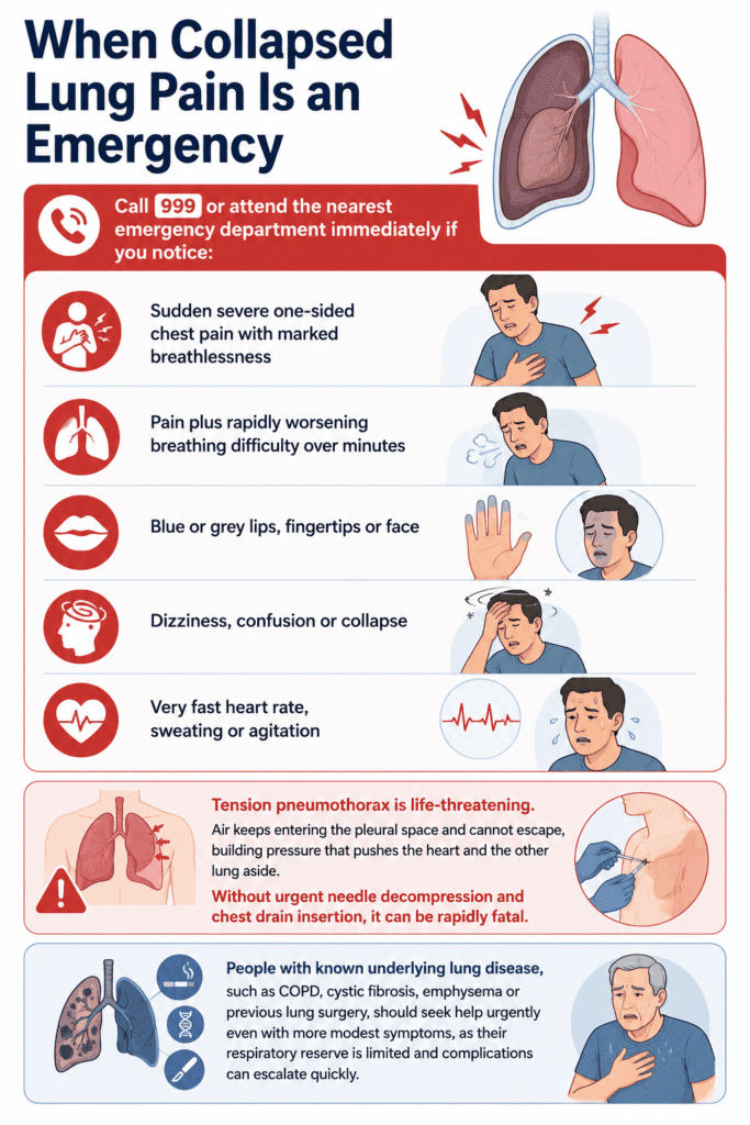 A Collapsed Lung: Where Does the Pain Occur and What Does It Feel Like? 2 When Collapsed Lung Pain is an Emergency