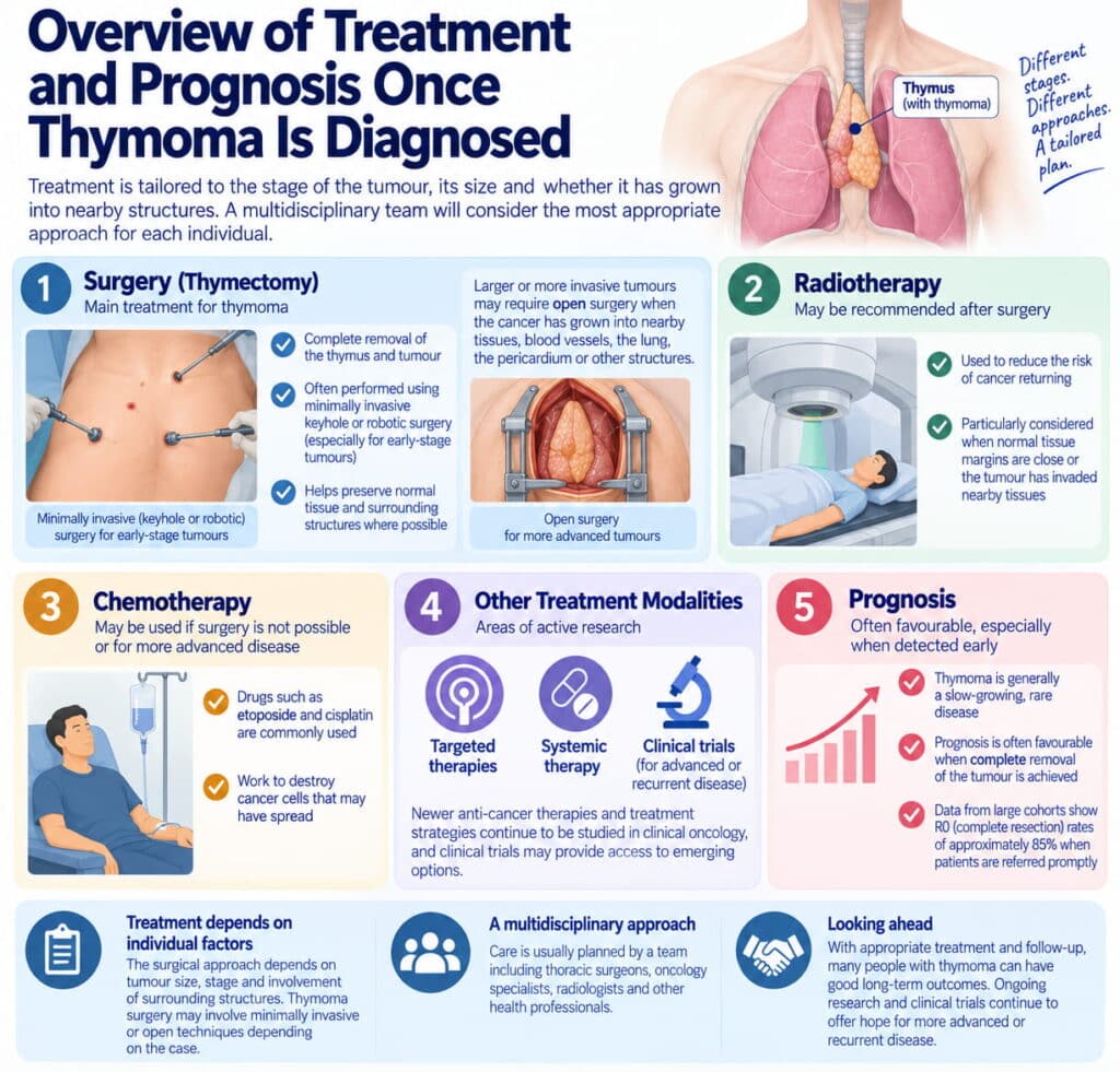 Thymoma Symptoms: Early Signs, Causes, and When to Seek Help 2 Overview of Treatment and Prognosis Once Thymoma Is Diagnosed